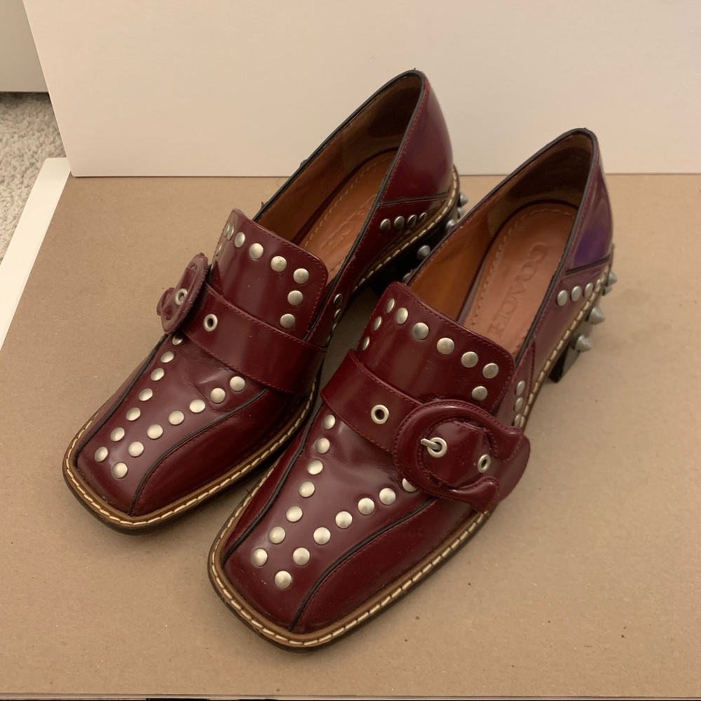 Coach 1941 runway burgundy studs loafer heel size6